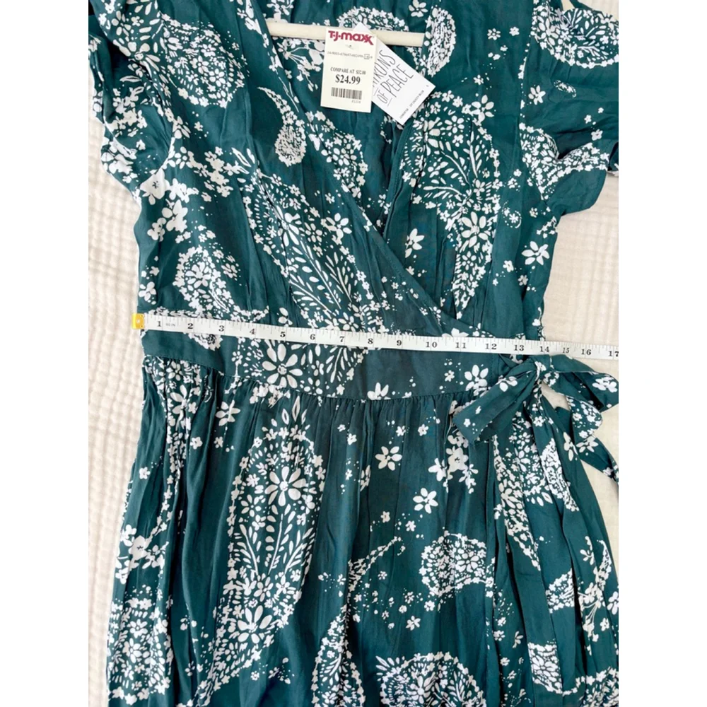 Women's Patrons of Peace Teal White Paisley Maxi Dress S Rayon - Picture 6 of 11